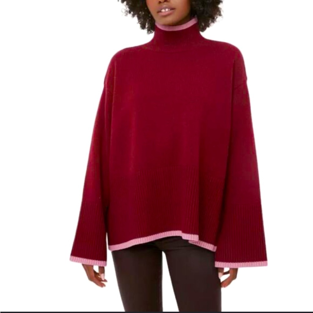 TNUCK Women’s Wool Burgundy Sweater with Pink Trim